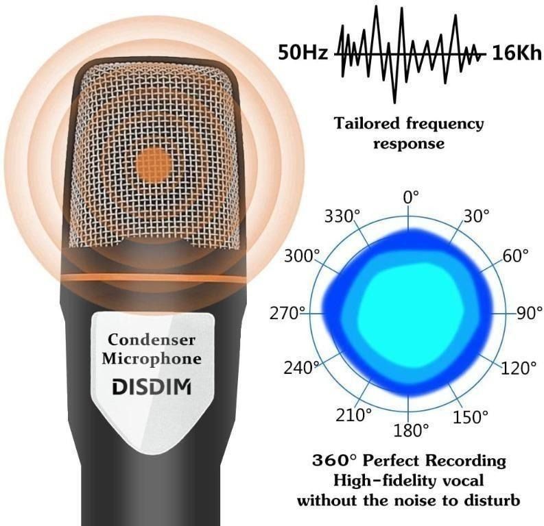 DISDIM Microphone Condenser 3.5mm Audio Microphone with Mic Stand