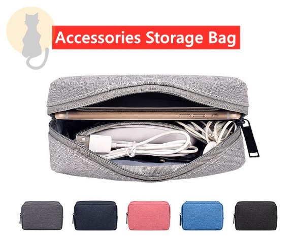 Electronic Accessories Bag,Digital Gadget Organizer Case,Gray Nylon Travel  Gear Storage Carrying Sleeve Pouch for Cable,USB,Earphones,Portable Hard