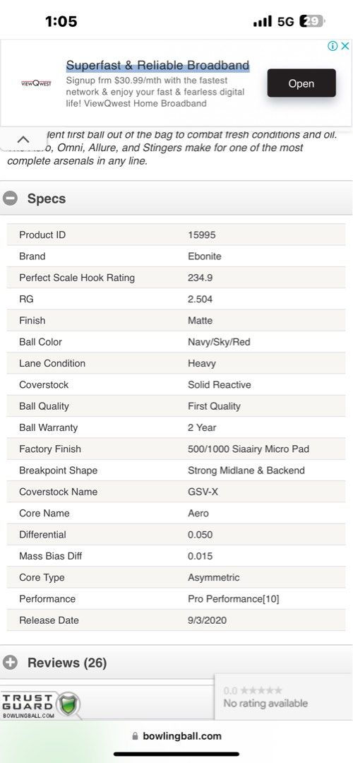 Ebonite AERO Bowling Ball 15lbs, Sports Equipment, Sports & Games