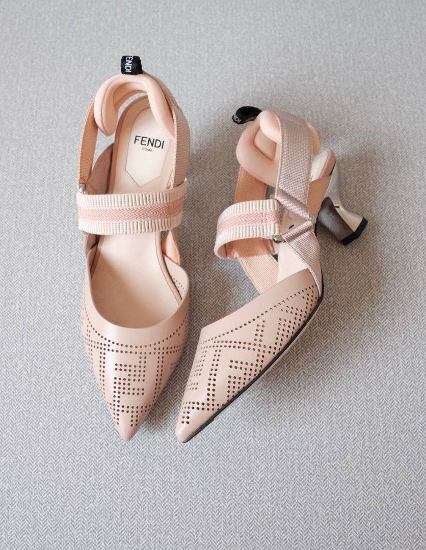 Fendi Colibri Slingback Heels 6,5cm Lasercut Nude Leather size 35 (ppe)