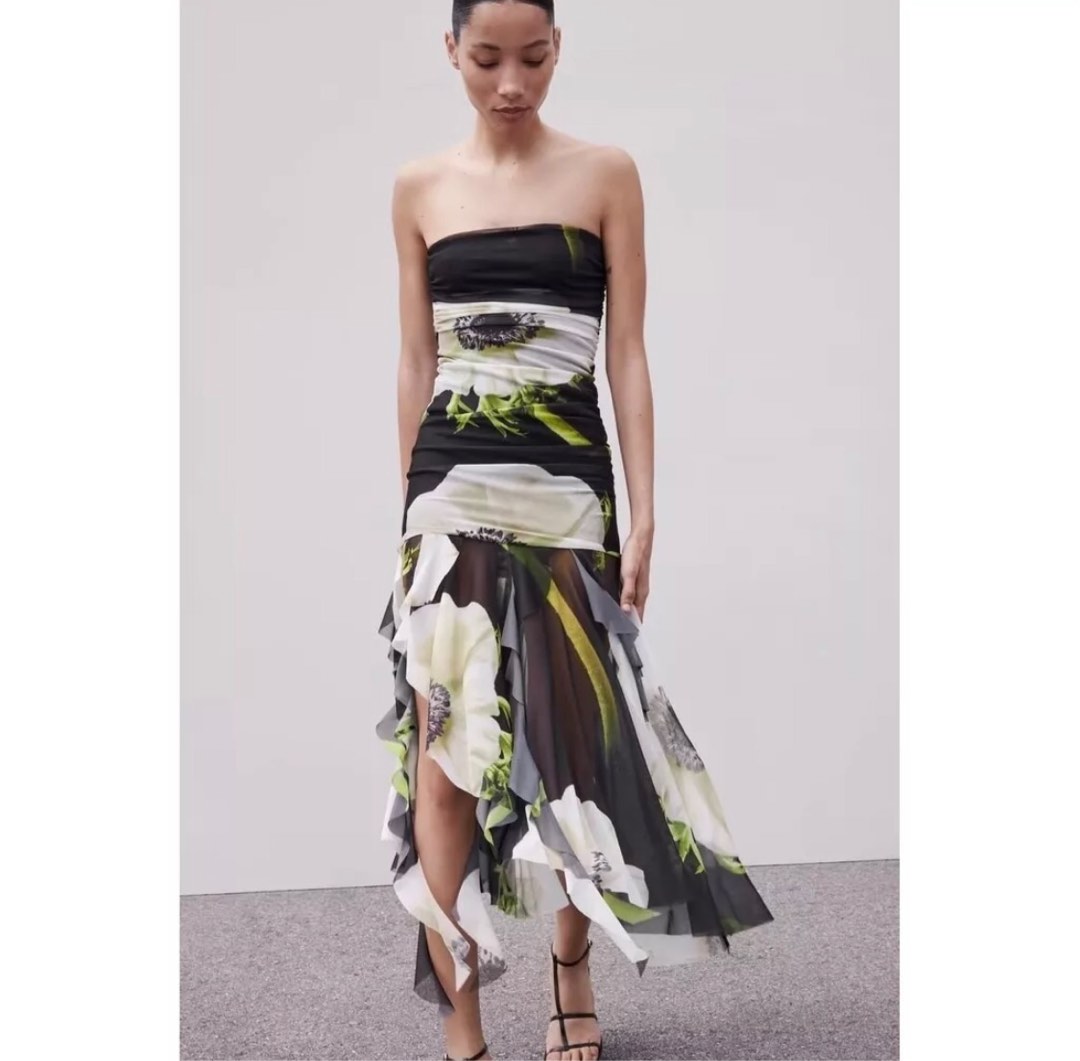 On Hand Small Floral tube midi dress, Women's Fashion, Dresses & Sets ...