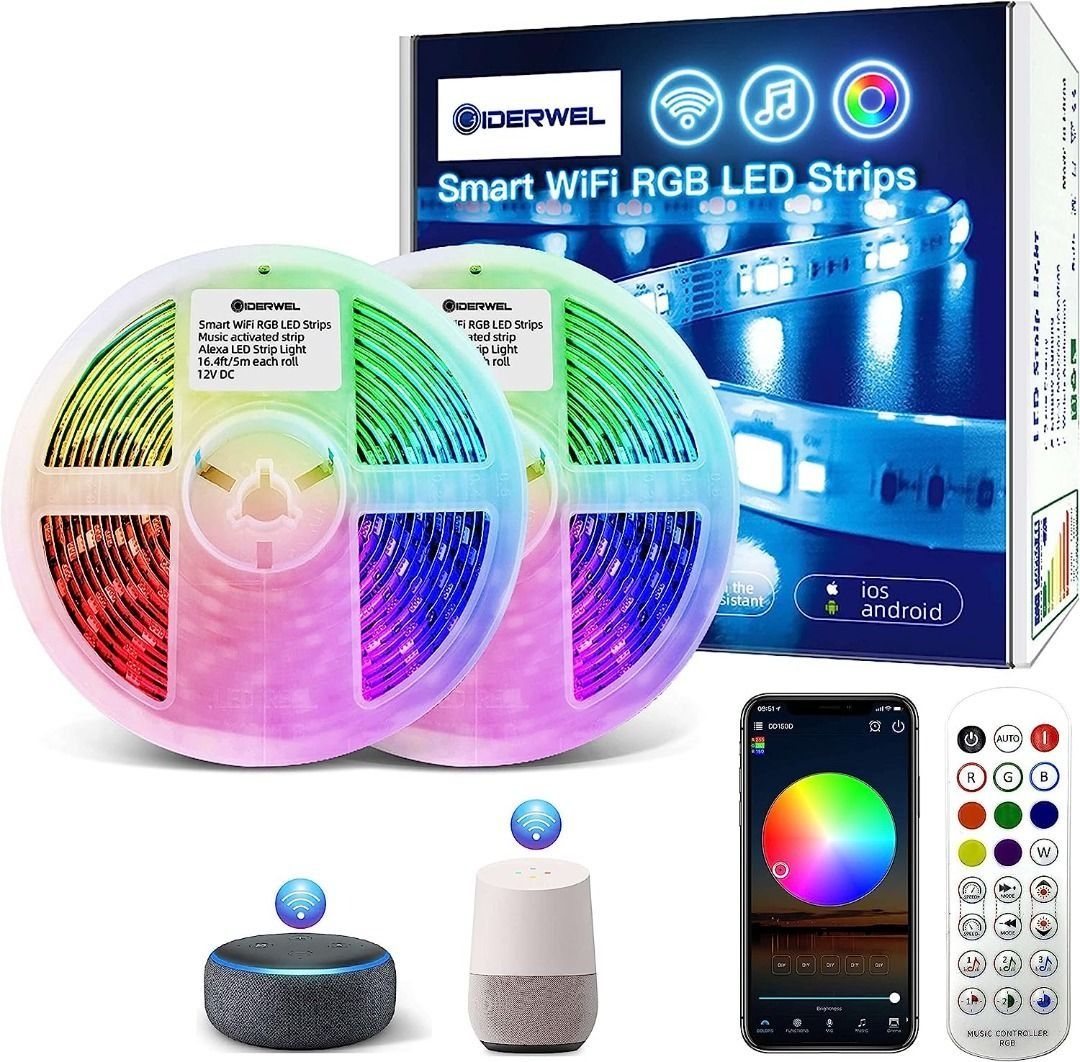 GIDERWEL 32.8ft WiFi LED Strip Lights Kit Smart APP Controlled RGB