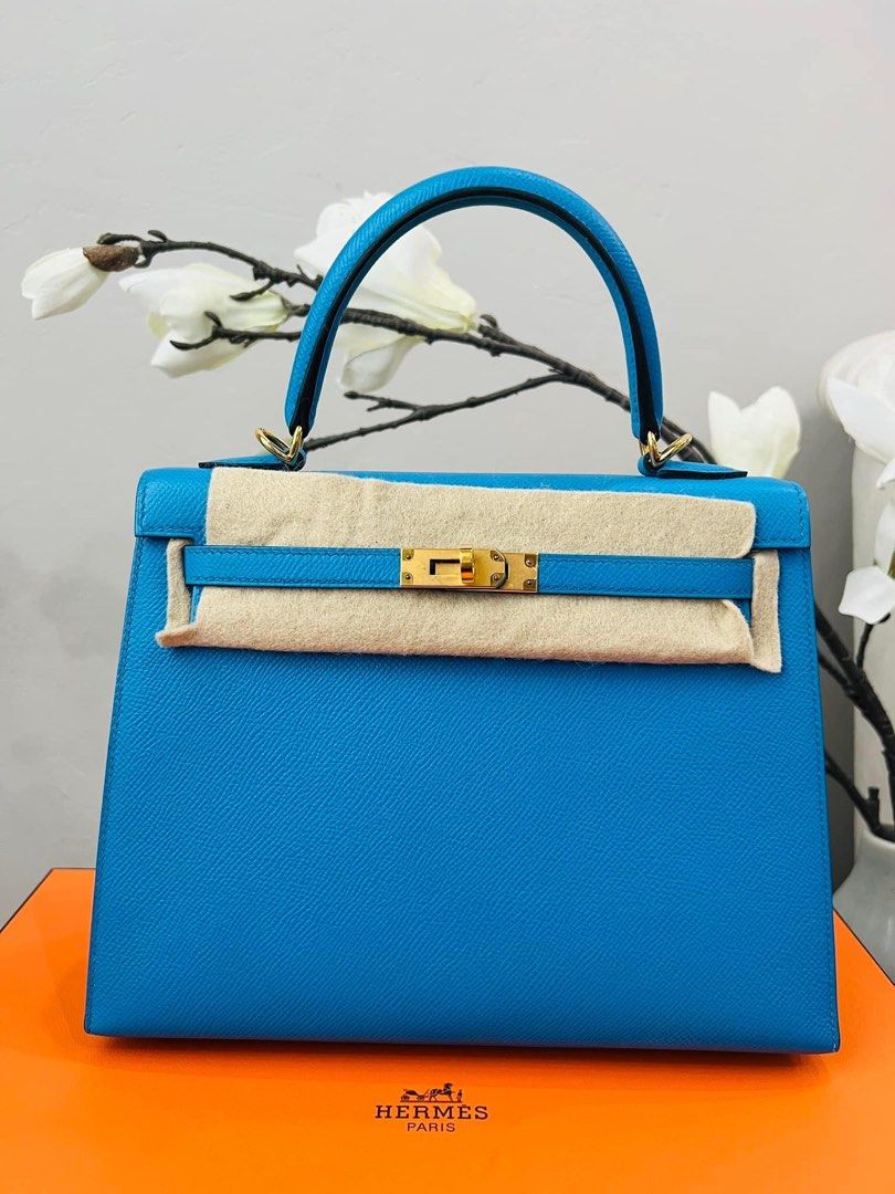 Hermes Kelly 25 Blue Hydra Epsom Ghw , Luxury, Bags & Wallets on