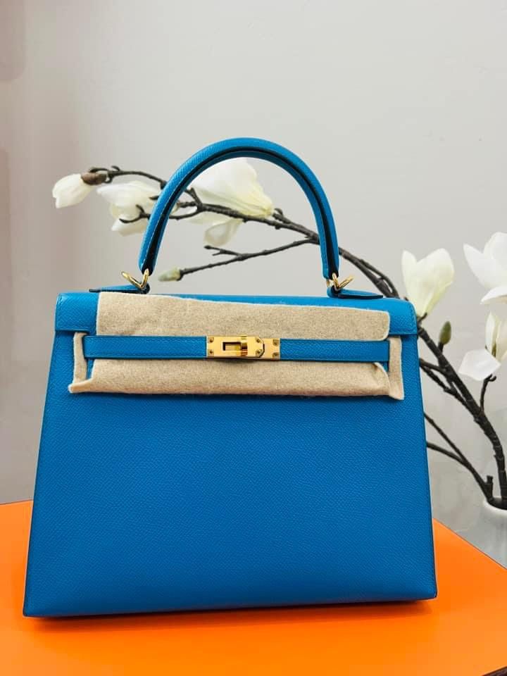 Hermes Kelly 25 Blue Zanzibar GHW Stamp A