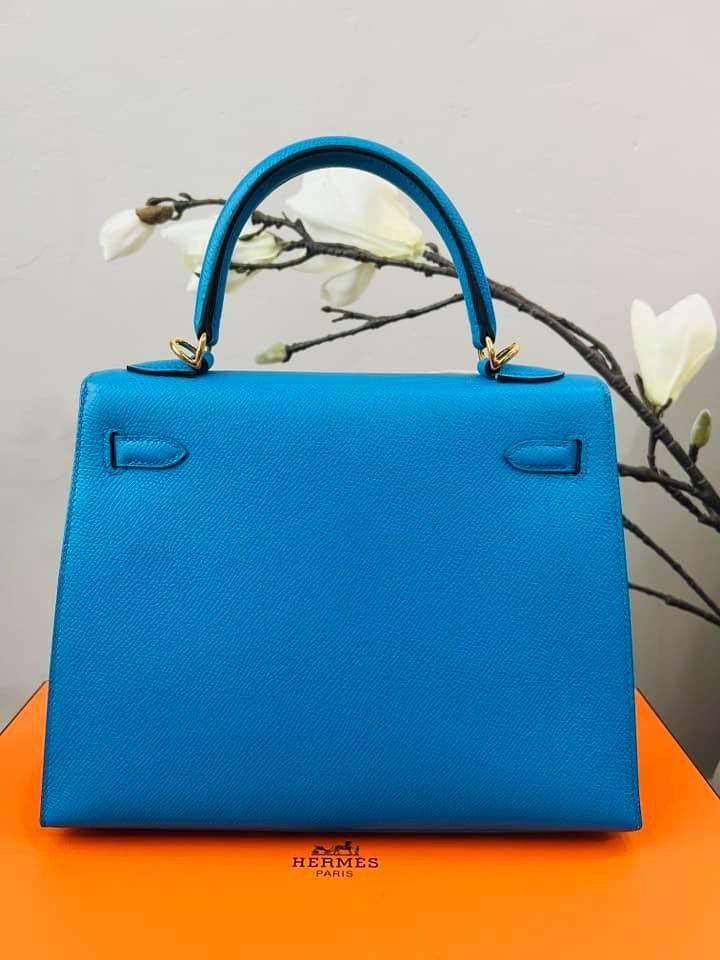 Hermes Blue Hydra Bleu Paon HSS Sellier Chevre Kelly 28 Handbag