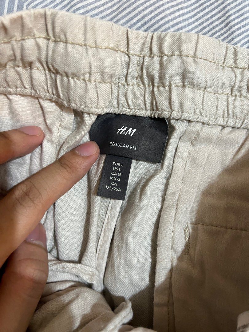 H M Beige Linen Trousers Men s Fashion Bottoms Trousers on