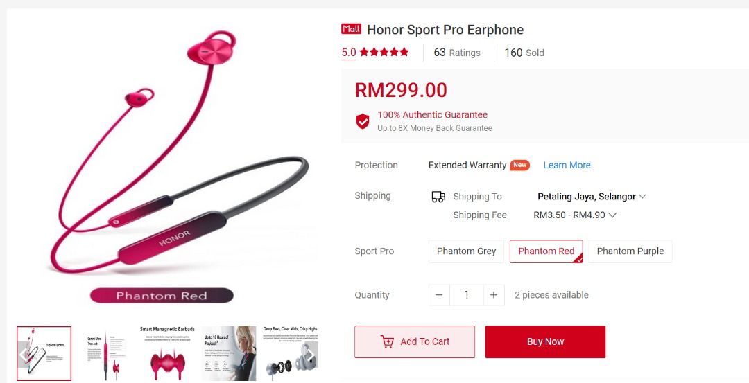 Honor sport sales bluetooth earphones red