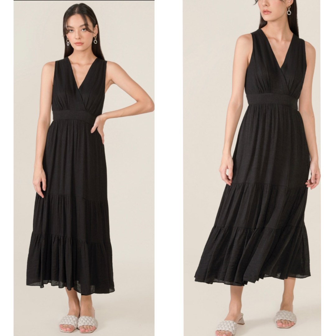 10 CLEARANCE LIMITED TIME ONLY BNWT HVV Risa Surplice Tiered Maxi Dress Black Size S