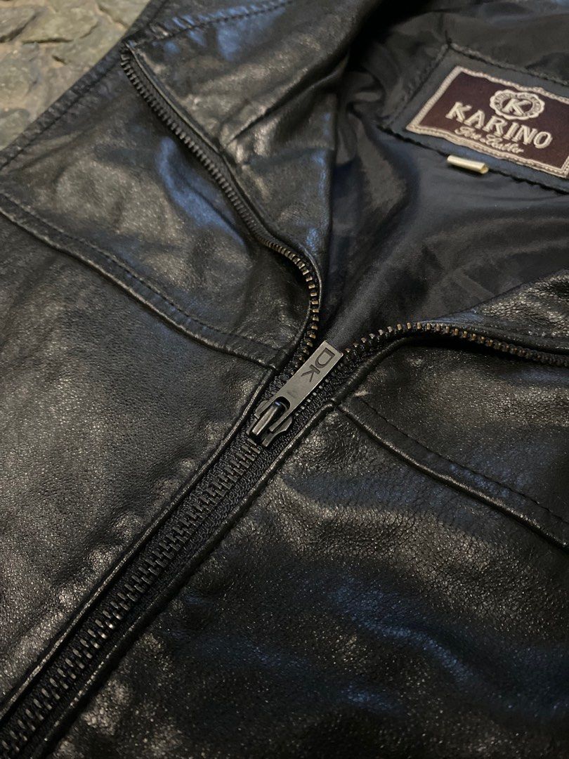 Karino 'Fine Leather' Stand Collar Vest (Category: Vests) located in Taytay. Submitted by cool.cat8 (Listing ID 1255734547, Image 3). Description: Karino Leather Vest ₱650 EXCELLENT CONDITION super nice leather material!! Width: 19" Shoulder width: 15" Length: 24" MOP: GCASH/MAYA/BANK TRANSFER MOD: SHOPEE CHECKOUT/J&T/FLASH.