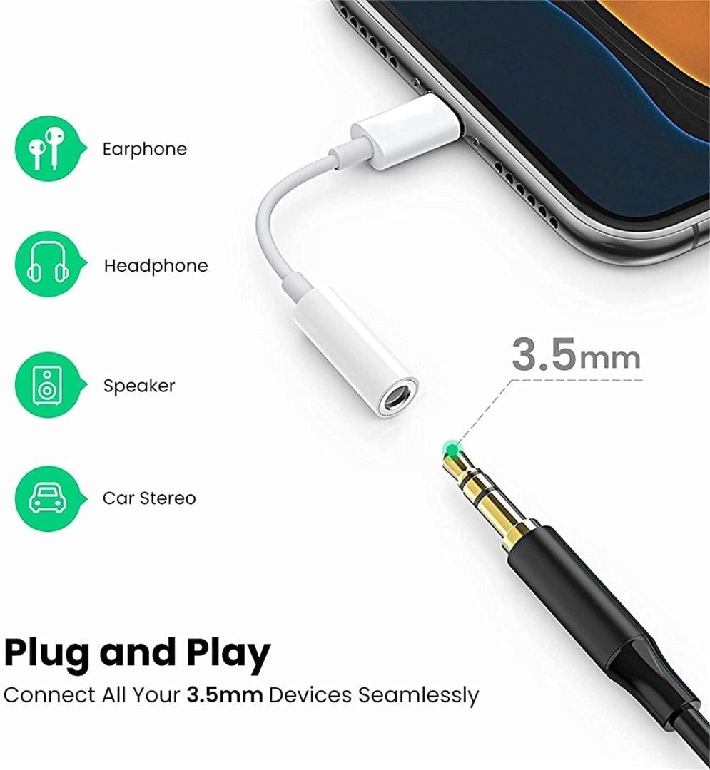 [Apple MFi Certified] AUX Cord for iPhone 14, Lightning to 3.5 mm Headphone  Jack Adapter, 3.5mm to Lightning Adapter, Aux Adapter, Headphone Jack
