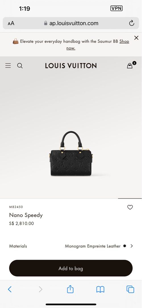 Louis Vuitton M82450 Nano Speedy , Black, One Size