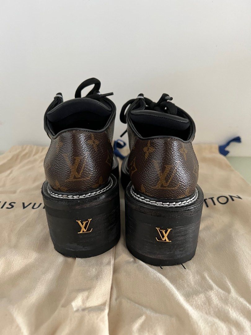 Louis Vuitton Black Leather, Canvas Beaubourg Platform Derby Size 38.5