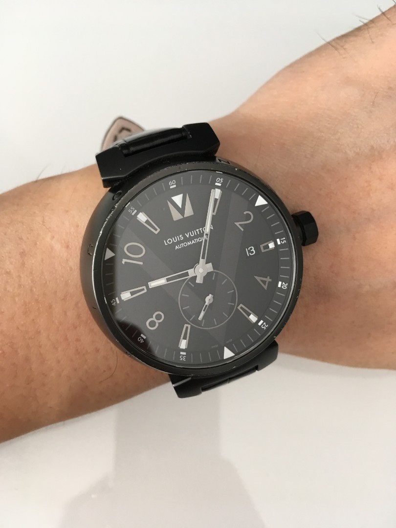LOUIS VUITTON TAMBOUR ALL BLACK PETITE SECONDE 41,5mm QAAA19: retail price,  second hand price, specifications and reviews 