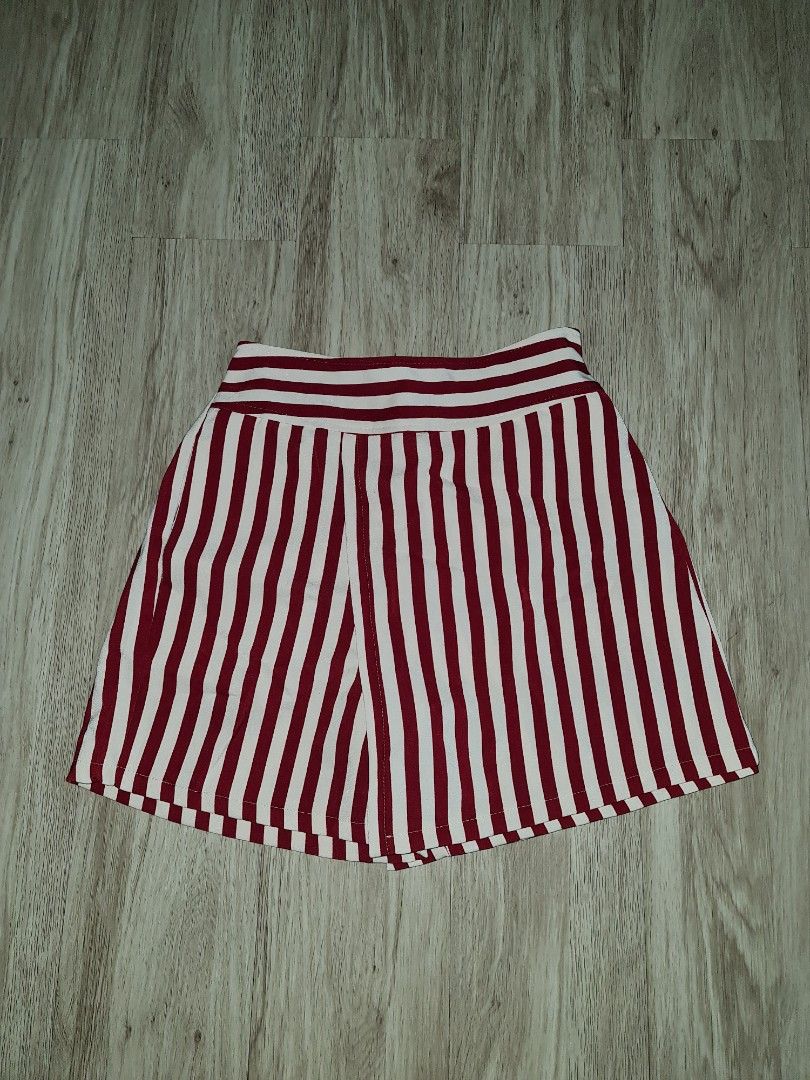 Red and deals white striped shorts