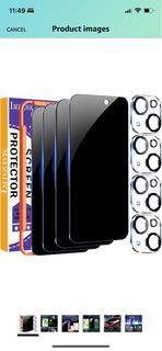 New  4 Pack Privacy Screen Protector for iPhone 15 Plus Tempered Glass with 4 Pack Camera Lens Prote