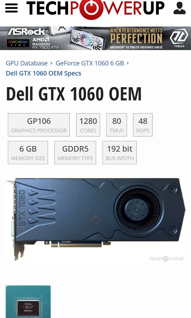 Nvidia GTX 1060 / GTX1060 6GB (Dell OEM) Graphics Card, Computers