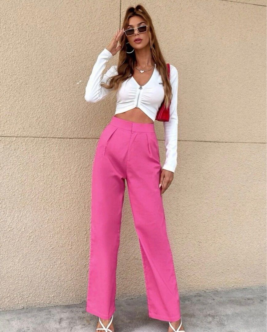 Office Formal Casual Long Straight Pink Pants, Women's Fashion, Bottoms,  Other Bottoms on Carousell