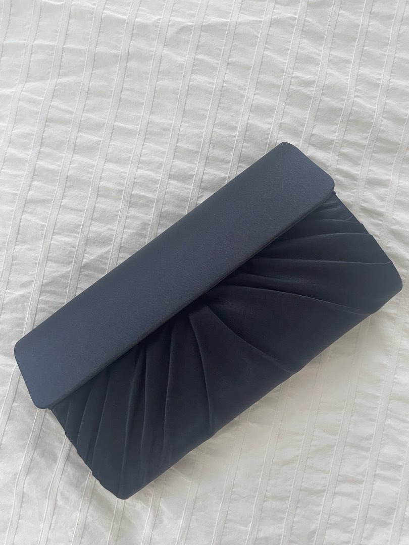 Olga Berg Evening Satin Clutch Navy