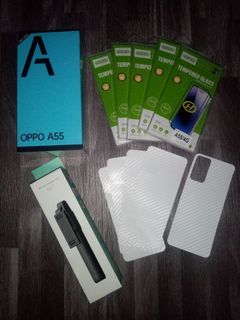 Oppo A55 with selfie stick/tripod, Back sticker Protection and 5 pcs. Tempered Glass
