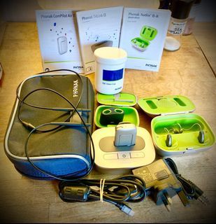 Phonak ComPilot Air II Phonak TVLink II Phonak Audeo B-R professional hearing aid full set with manuals, chargers, cables, pouch