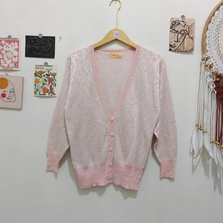 Pink Cardigan rajut vintage cardi outer outerwear motif knit knitwear abstract abstrak not uniqlo zara hnm bershka pnb