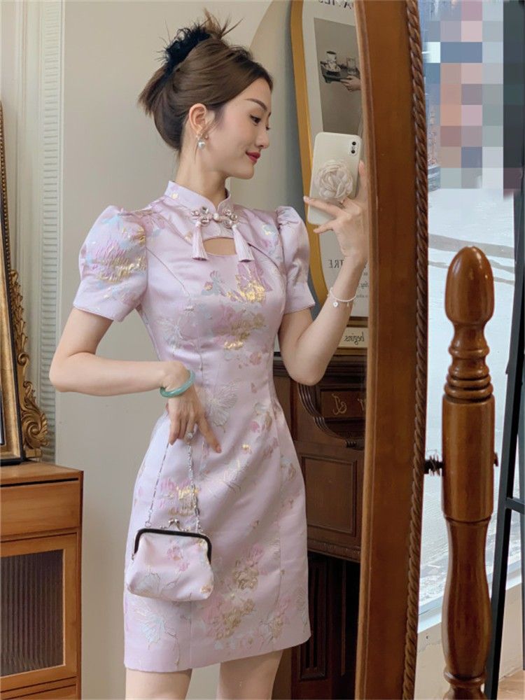 PO FREEPOS Embroidered Cheongsam Short Dress Women s Fashion