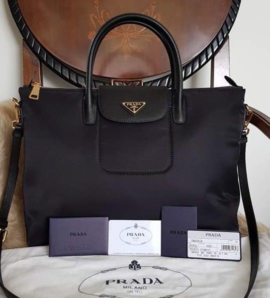 Prada Tessuto Saffiano Tote Nero Black, Women's Fashion, Bags