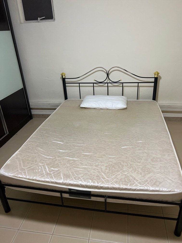 Queensize foam mattress with metal bed frame, Furniture & Home Living