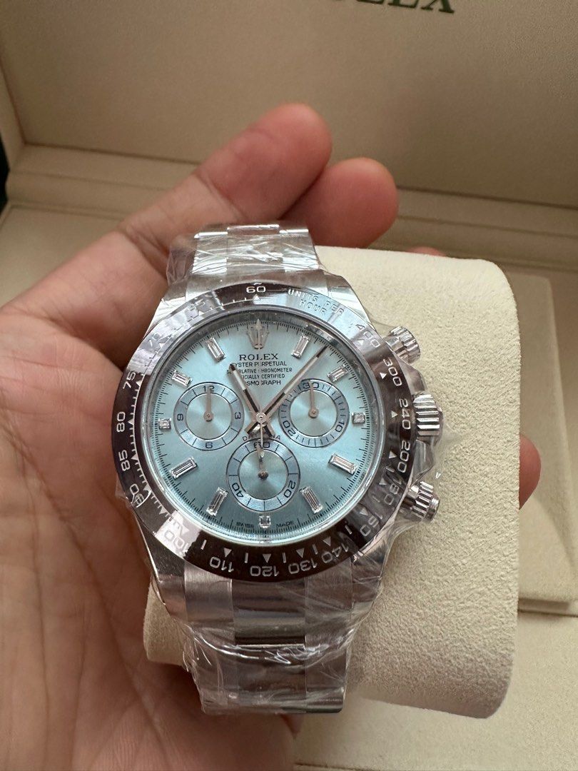 Rare BNIB Rolex 116506A platinum with baguette diamonds