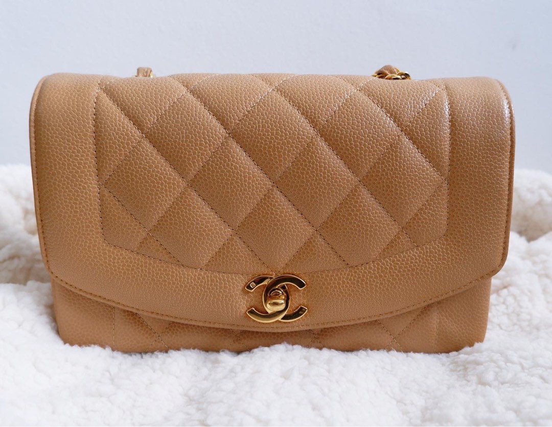 RARE Chanel Diana Small in Dark Beige Caramel Caviar Luxury