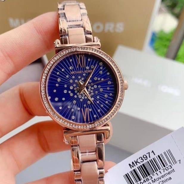 READY STOCK ORIGINAL MICHAEL KORS SOFIE BLUE CRYSTAL DIAL