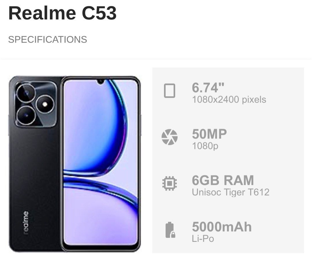 Realme C53 (128GB ROM  6GB RAM), Mobile Phones & Gadgets, Mobile Phones,  Android Phones, Realme on Carousell