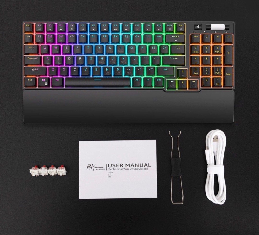 ROYAL KLUDGE RK61 Wireless Mechanical Keyboard 2.4Ghz/BT5.0/USB-C Black(Red  key)