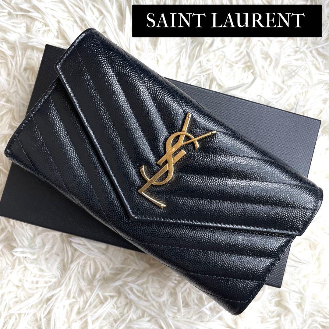 Saint Laurent Long Wallet YSL Monogram Large Flap Pink Leather V stitch NO  BOX