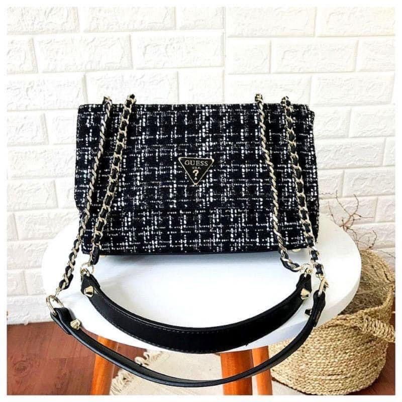 Guess tweed ryan shoulder bag on sale