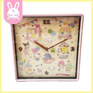 Sanrio Characters Pastel Carnival Square Wall Clock - Hello Kitty, Pompompurin, Kuromi, LTS, Tuxedo Sam etc.