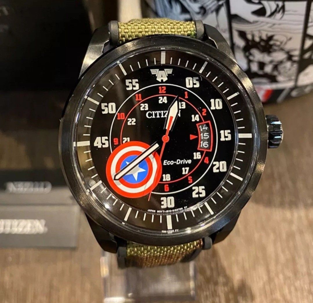 Scarce Rare Mint Japan Citizen Avenger Marvel Limited Edition Solar Model AW1367 05W Captain America Special Edition Men s Fashion Watches Accessories Watches on Carousell
