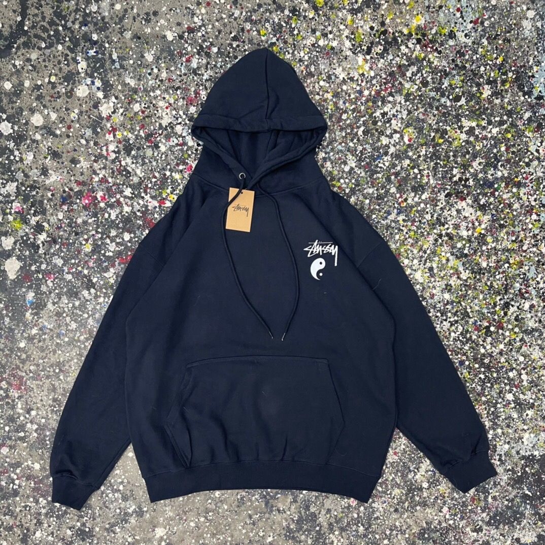 STUSSY Hoodie 斯圖西太極八卦印花套頭連帽衞衣男女同款, 男裝, 上身及