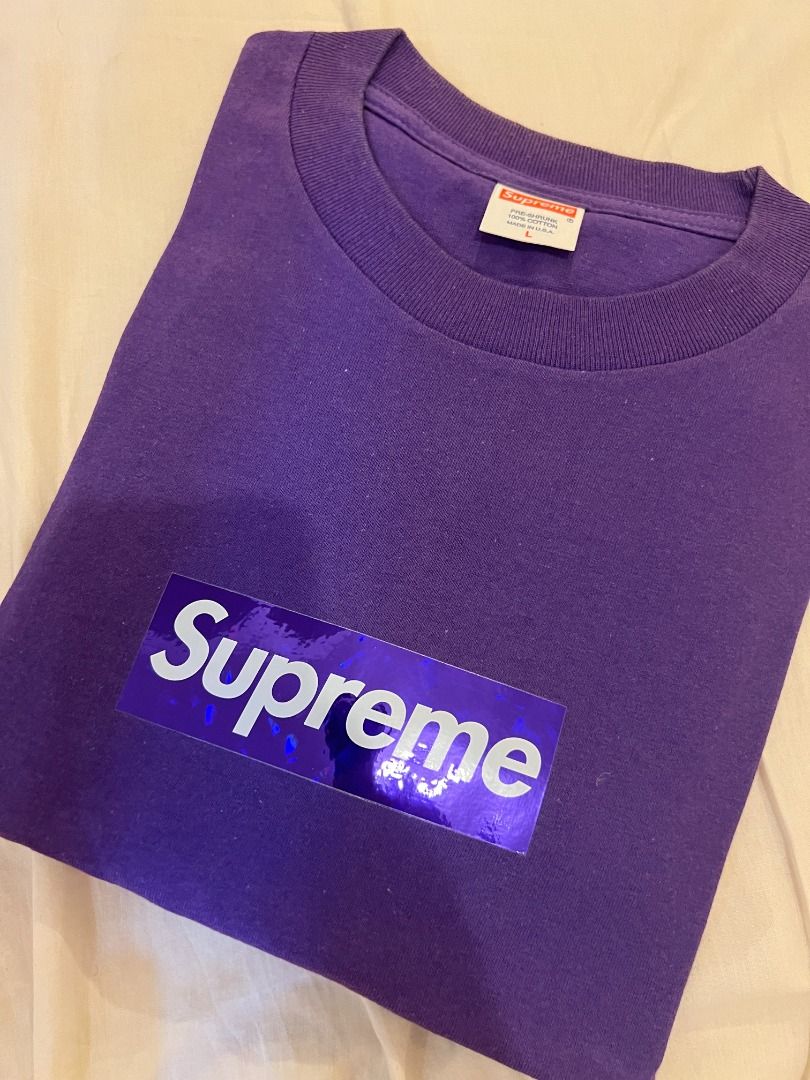 supreme holographic box logo tee, 名牌, 服裝- Carousell