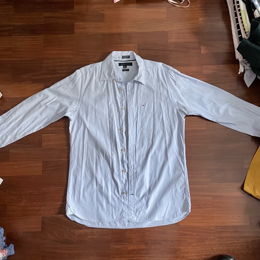 TH tommy hilfiger blue long sleeve formal button down collar shirt