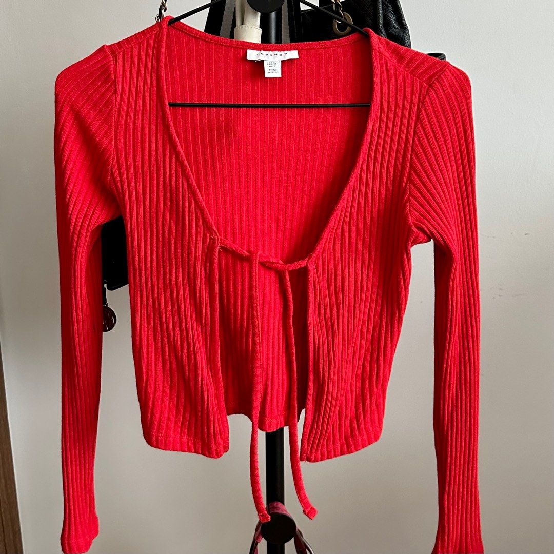 Red tie front cardigan cheap