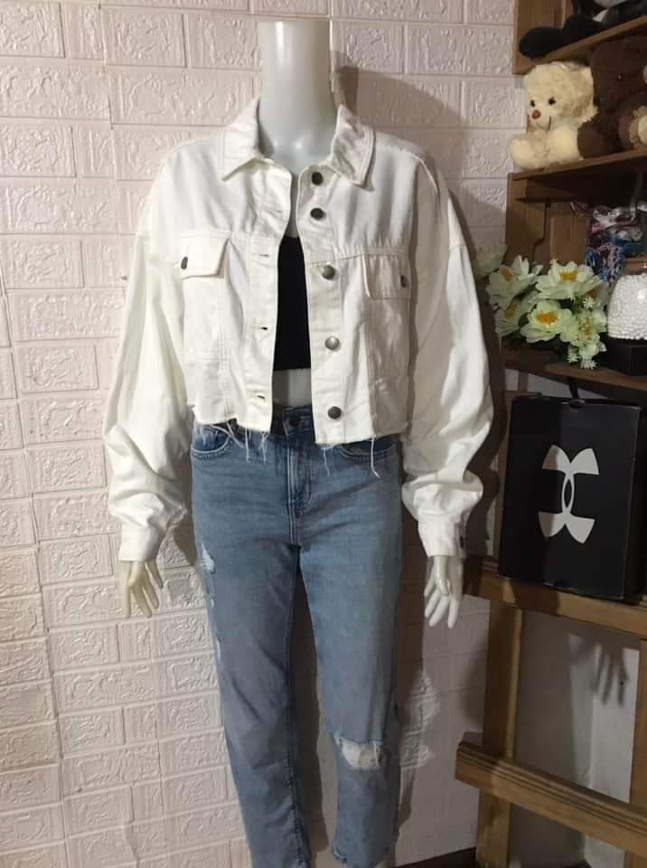 Cropped white denim top jacket topshop
