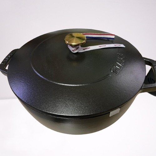 Staub USA 1311723 Black Cast Iron 6.5 Wok with Lid and Handles