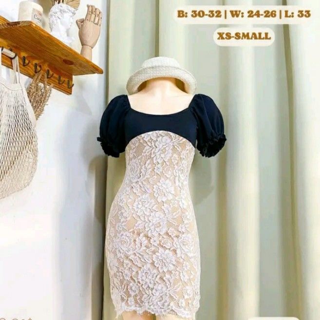 Two tone lace dress (Category: Dresses) located in Taguig. Submitted by declutter_anon (Listing ID 1255588599, Image 2). Description: stretchy fabric for xs-small like new.