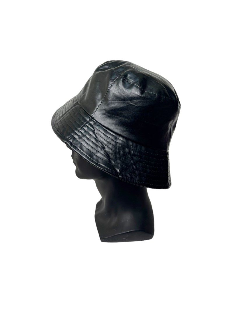 Unbrand Leather PVC Black Bucket Hat Rappers Rockstar