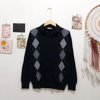 Unisex argyle outer ketupat outerwear cardigan cardi rajut knit knitwear pinterest hitam