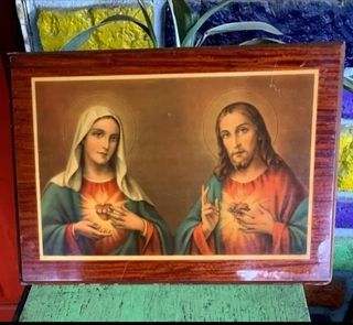 1960s  N.G. BASEVI IMMACULATE HEART OF MARY & SACRED HEART OF JESUS CATHOLIC IMAGE PRINTED IN ITALY
