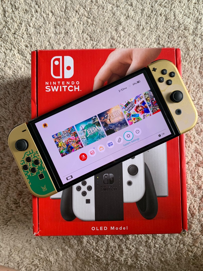 256GB Switch Oled Zelda Custom Joycons Modded Jailbreak Fullset Dual