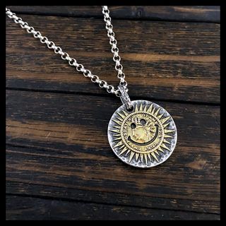 銀革手作 925 純銀 雙面 石紋 硬幣 太陽 happy face 吊墜64241807636098110