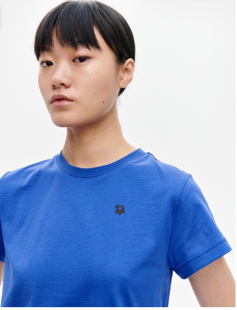 正品Marimekko Kioski Unikko Placement t-shirt (blue), 女裝, 上衣